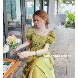 váy nhún ngực cổ vuông