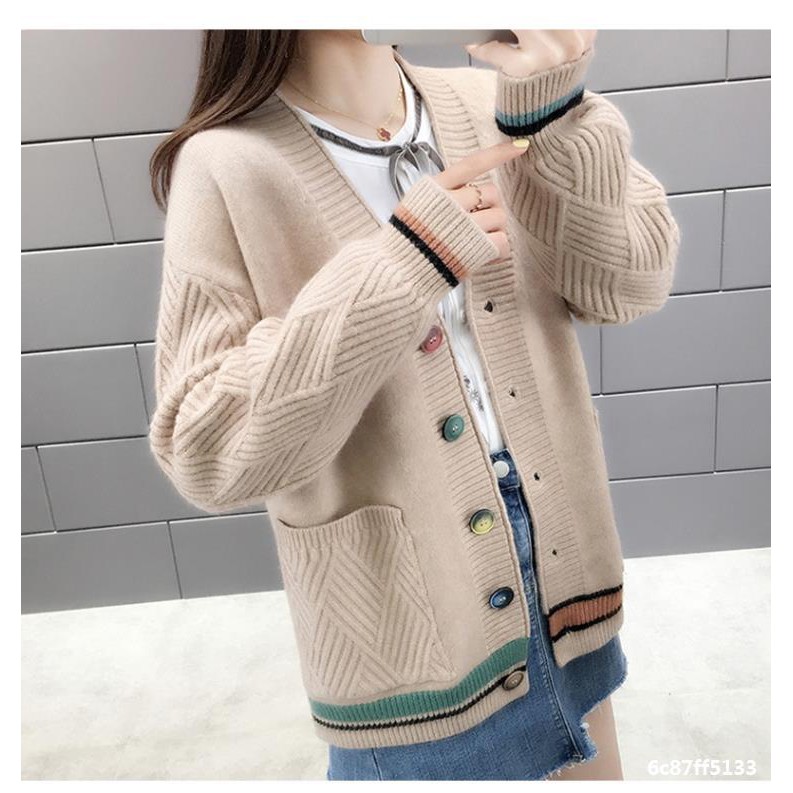 Áo khoác len nữ 2 túi phối màu trẻ trung A03 Hàng nhập Quảng Châu