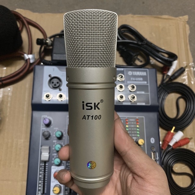 [Mã SKAMPUSHA8 giảm 8% đơn 300K] Chọn Bộ hát Thu Âm karaoke Mixer F4 Bluetooth-Micro ISK AT100 kèm dây kết nối và livest