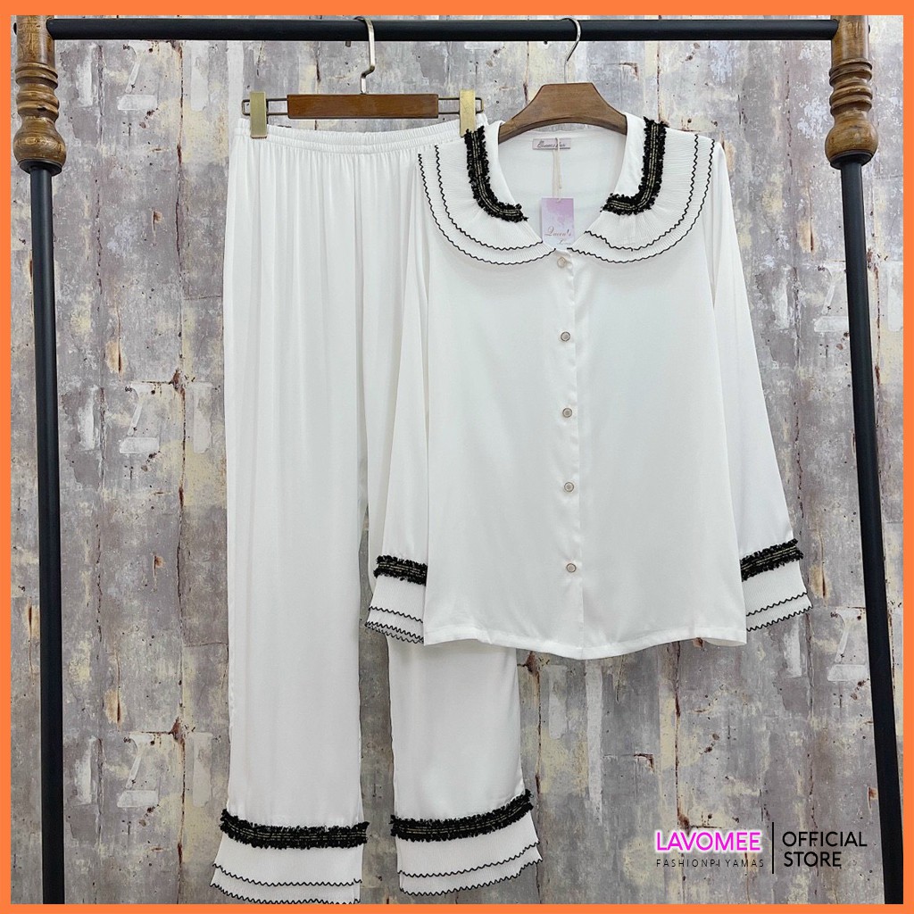Đồ ngủ mặc nhà, Pyjama, Bộ ngủ nữ dài tay quần dài, Dáng tiểu thư có 3 màu, Trắng, Đen, Hồng [ video cận chất vải ]