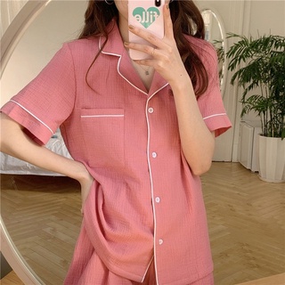 [Ảnh thật/video] Bộ Pyjama Nữ Chất Đũi Xốp Màu Xinh Xỉu, Bộ Mặc Nhà Nữ Cổ 2 Ve