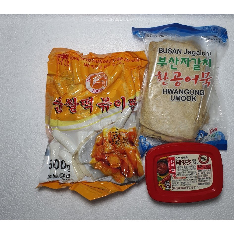 [COMBO-1] Tobokki Bánh gạo cay Hàn Quốc( 500g tok thỏi + 200g sốt + 450g Chả cá Bussan)