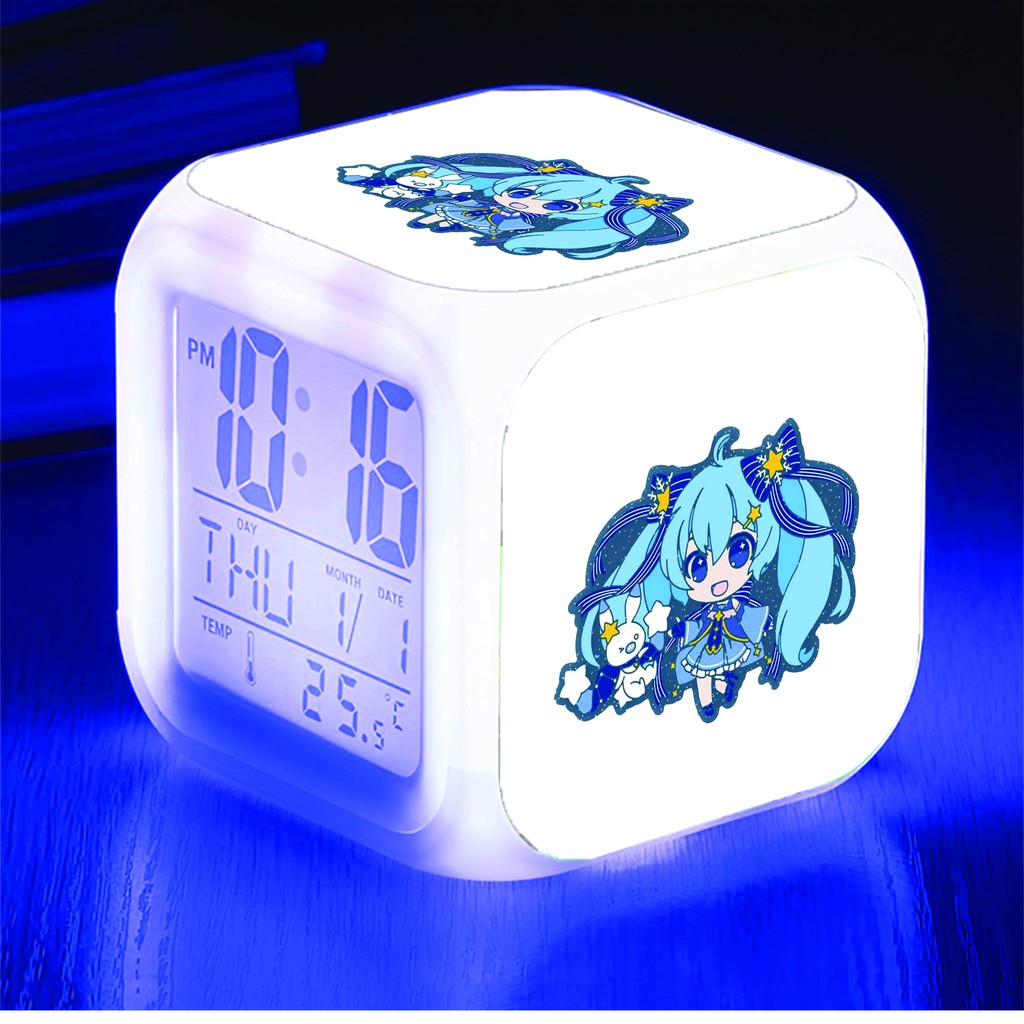 Đồng hồ báo thức để bàn in hình HATSUNE MIKU Vocaloid anime chibi LED đổi màu