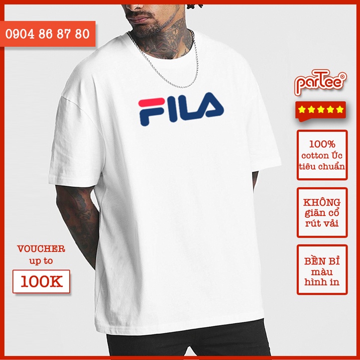 FILA - Áo Thun Tay Lỡ Form Rộng Nam Nữ 100% Cotton Úc 180gsm Áo Phông Unisex Partee