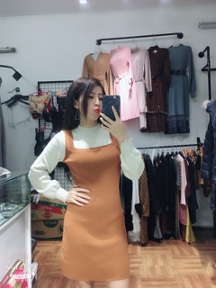 Set váy yếm len + áo len tay bồng ( kèm ảnh thật )
