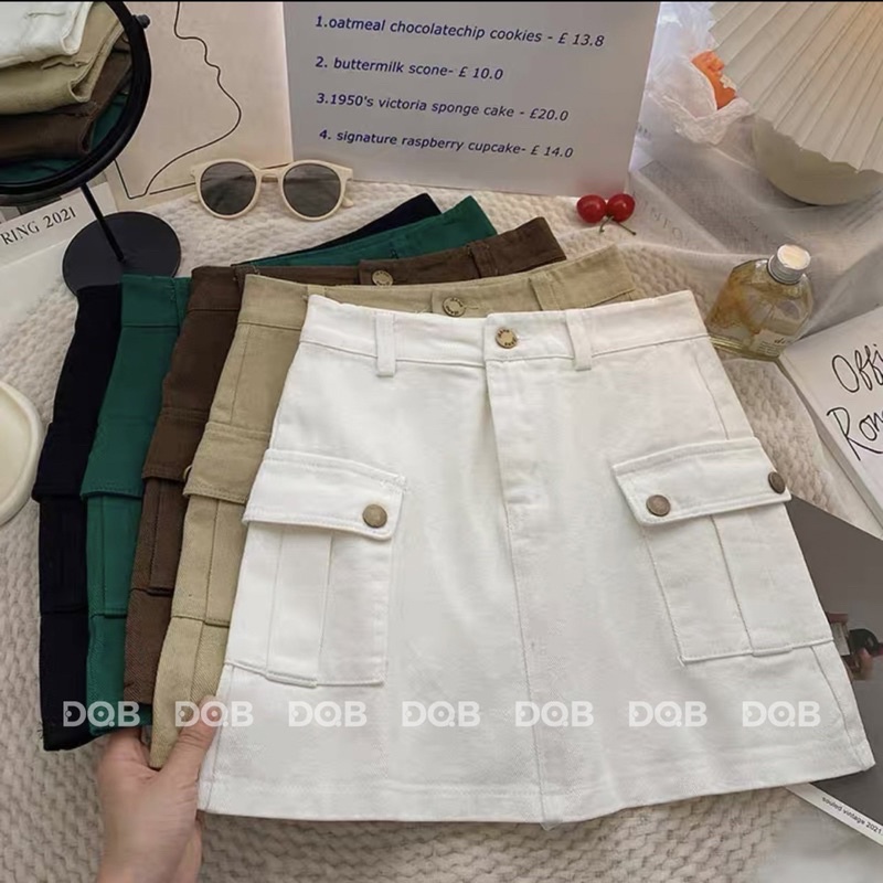 Chân váy thô kaki túi nắp hàng QC