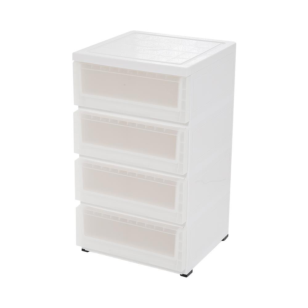 Homebase STACKO Tủ nhựa 4 tầng có bánh xe Thái Lan R43xS43xC76 cm màu trắng trong mờ