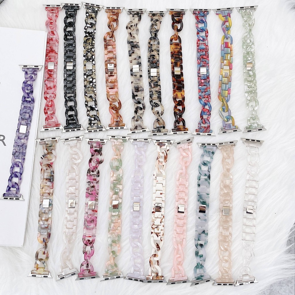 Dây Đeo Đồng Hồ Bằng Kim Loại Thép Phối Nhựa Resin Màu Sắc Sặc Sỡ Cho Apple iwatch series 7 6 5 4 3 2 1 44mm 40mm 42mm 38mm