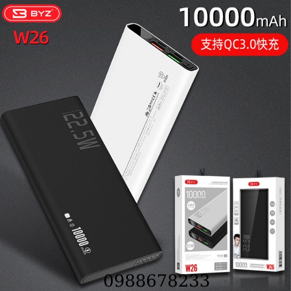 Sạc Dự Phòng Điện Thoại,Pin Dự Phòng 20000mAh Chính Hãng BYZ Sạc Siêu Nhanh Có 2 Cổng USB QC 3.0 Bảo Hành 12 Tháng