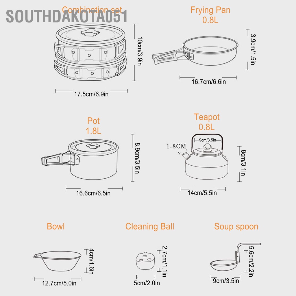 [Hàng Sẵn] Bộ Nồi Nấu Ăn Dã Ngoại Gấp Gọn Tiện Dụng không dính để Cắm Trại, Du Lịch câu cá【Southdakota051】