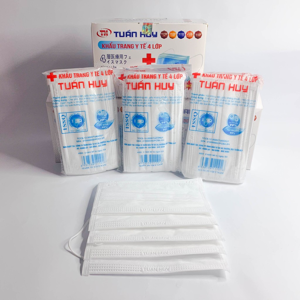 [Mã COSDAY giảm 8% đơn 150K] Khẩu trang y tế, Khẩu trang TUẤN HUY 4 lớp màu trắng, hộp 50c, hàng chính hãng #qmc | BigBuy360 - bigbuy360.vn