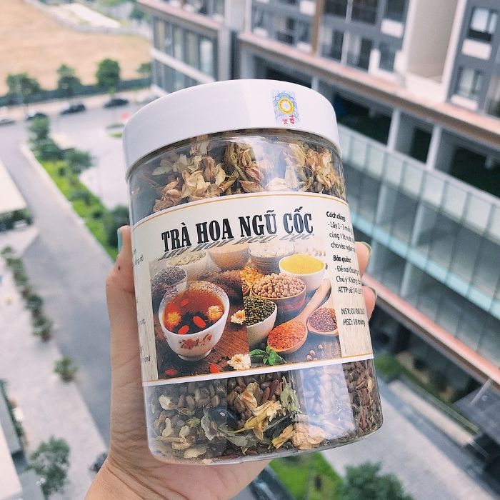 Trà hoa ngũ cốc gạo lứt đậu đen hoa hoè hộp ngắn, trà hoa ngũ cốc 100% organic mát gan, dành cho phụ nữ sau sinh - TNC