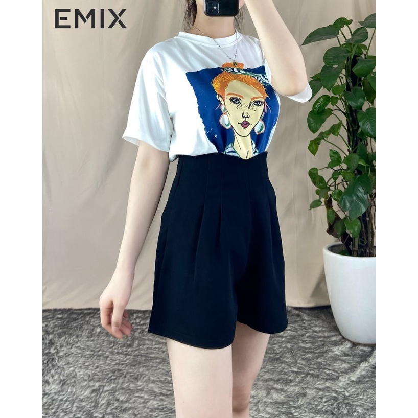 Quần short nữ 2 ly EMIX (màu hồng), dáng ngắn, cạp cao, khóa sau, ống rộng, xếp ly, vải tuyết mưa, mềm mịn, không nhàu