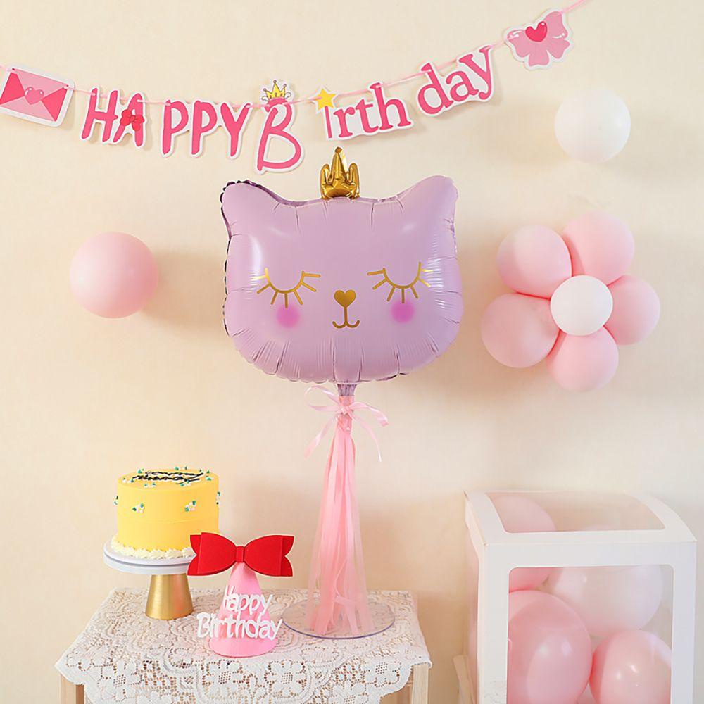 1 Bong Bóng Lá Nhôm Hình Đầu Mèo 3D Có Vương Miện Bơm Hơi Cho Bé