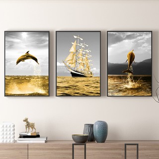 Tranh canvas – Bộ tranh cá heo và thuyền buồm CC66 - Vải canvas Tích hợp PiMa - In UV - Viền COmposite