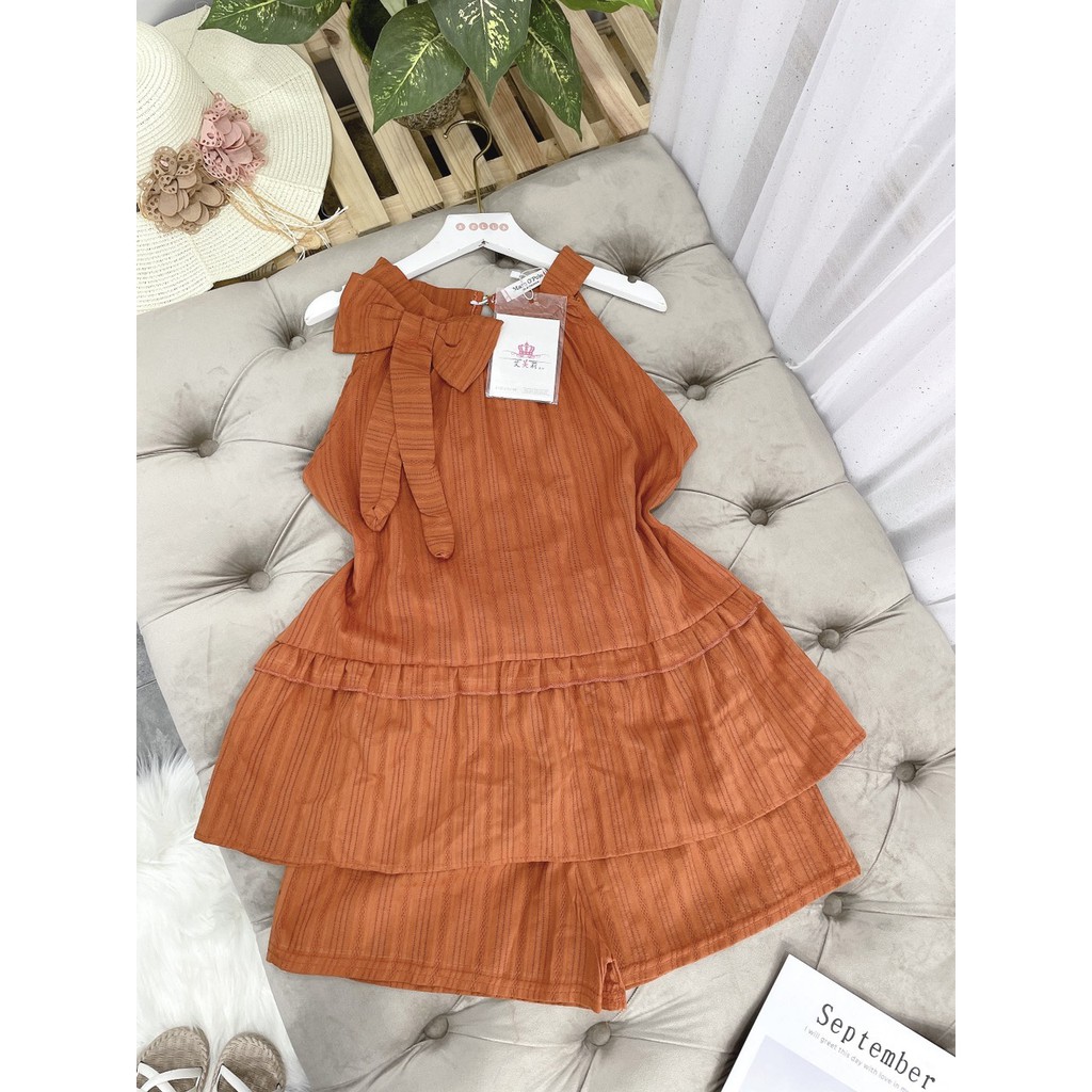 Set Yếm Nơ Vai Màu Cam Mix Quần Sooc | BigBuy360 - bigbuy360.vn