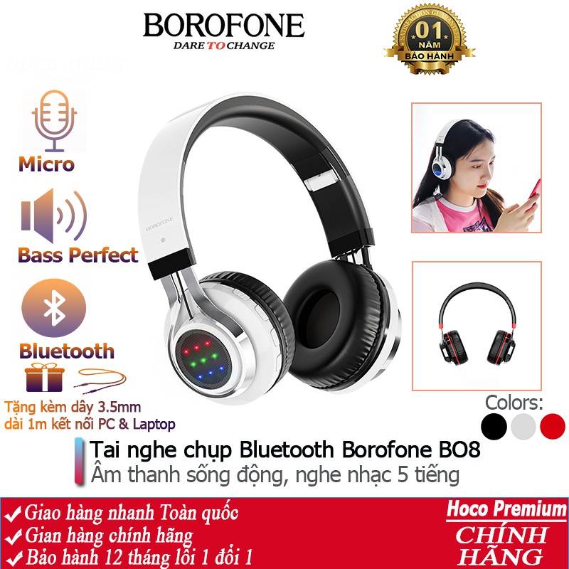 Tai nghe chụp tai Bluetooth Borofone BO8 headphone không dây, nghe nhạc 5 tiếng, hỗ trợ khe thẻ nhớ
