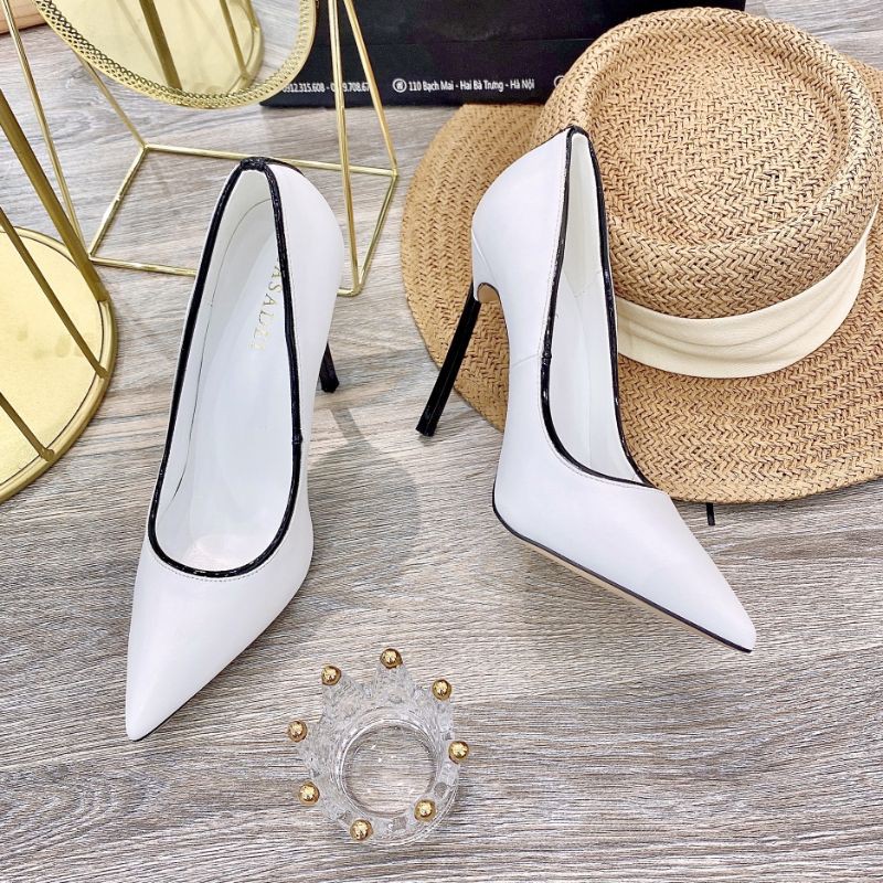 tuv Giày Cao Gót Trắng 10p Viền Đen Casadei Da Mềm Êm Fullbox Bill Túi Cao Cấp