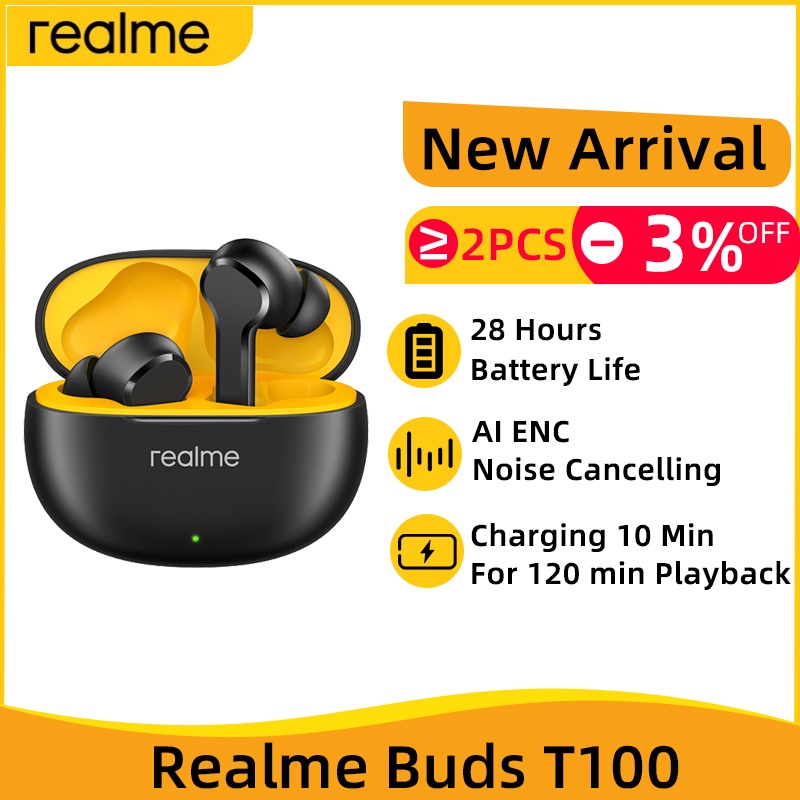 Tai Nghe Không Dây realme Buds T100 TWS Pin 28 Giờ IPX5
