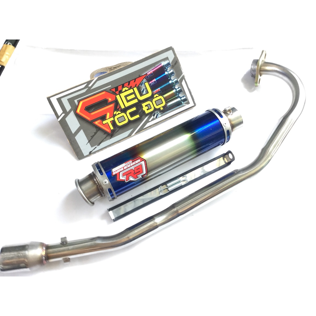 Bộ pô R9 full cổ pô inox thẳng gắn cho nhiều loại xe