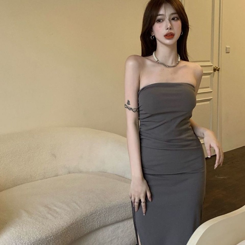 Đầm dài không tay xẻ tà IELGY phong cách retro kiểu Pháp cho nữ
