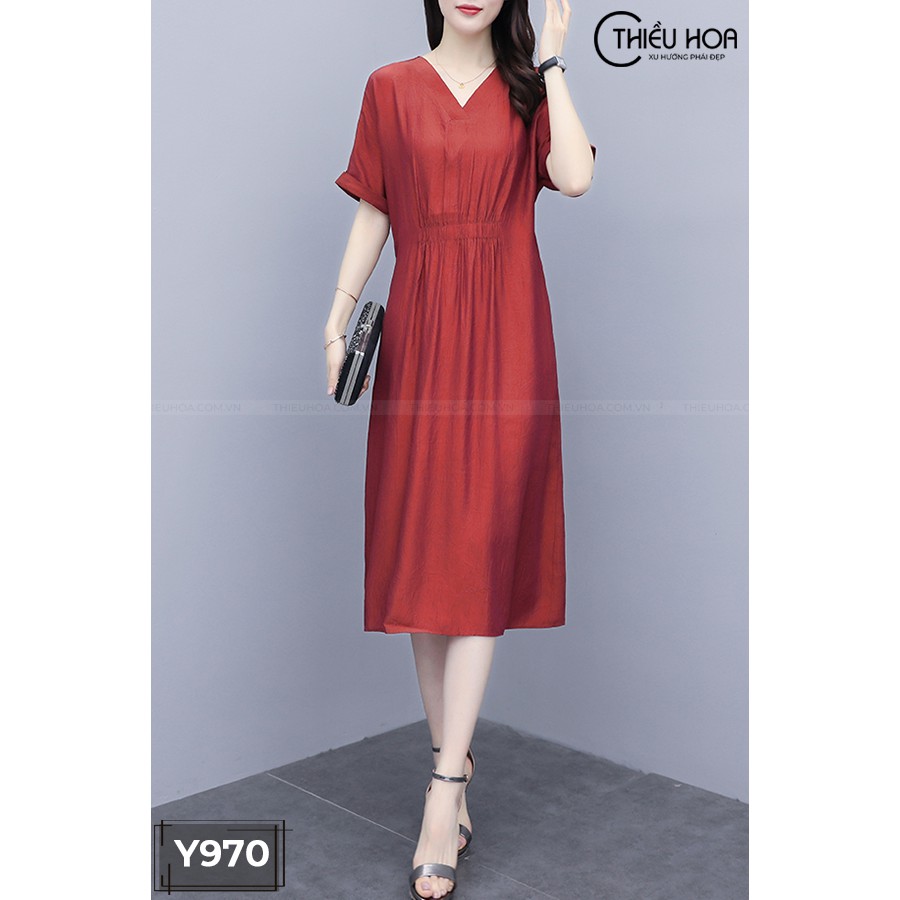 Đầm Nữ Dáng Suông Thắt Eo Co Giãn Thanh Lịch Thiều Hoa Y970
