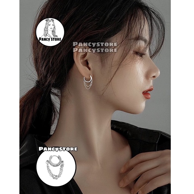 khuyên tai nam nữ tròn vòng xích 2 lớp bông tai titan Unisex