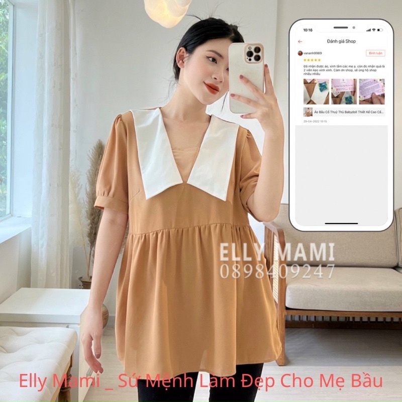 Áo bầu Shirt chất lụa hàn cao cấp phù hợp cho mẹ bầu diện đi làm, đi chơi cực thoải mái