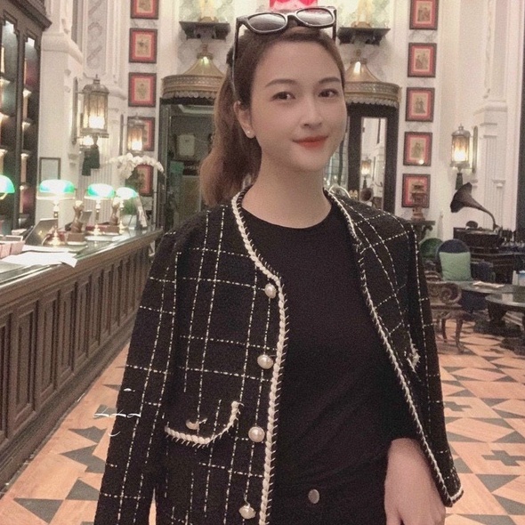 Áo dạ tweed 2 lớp cúc ngọc viền nhũ áo dạ nữ ngắn thời trang nữ công sở cao cấp