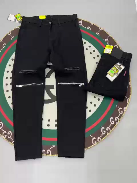 Quần jean nam màu đen có khóa kéo gối chất bò cao cấp co giản hàng chuẩn from | BigBuy360 - bigbuy360.vn