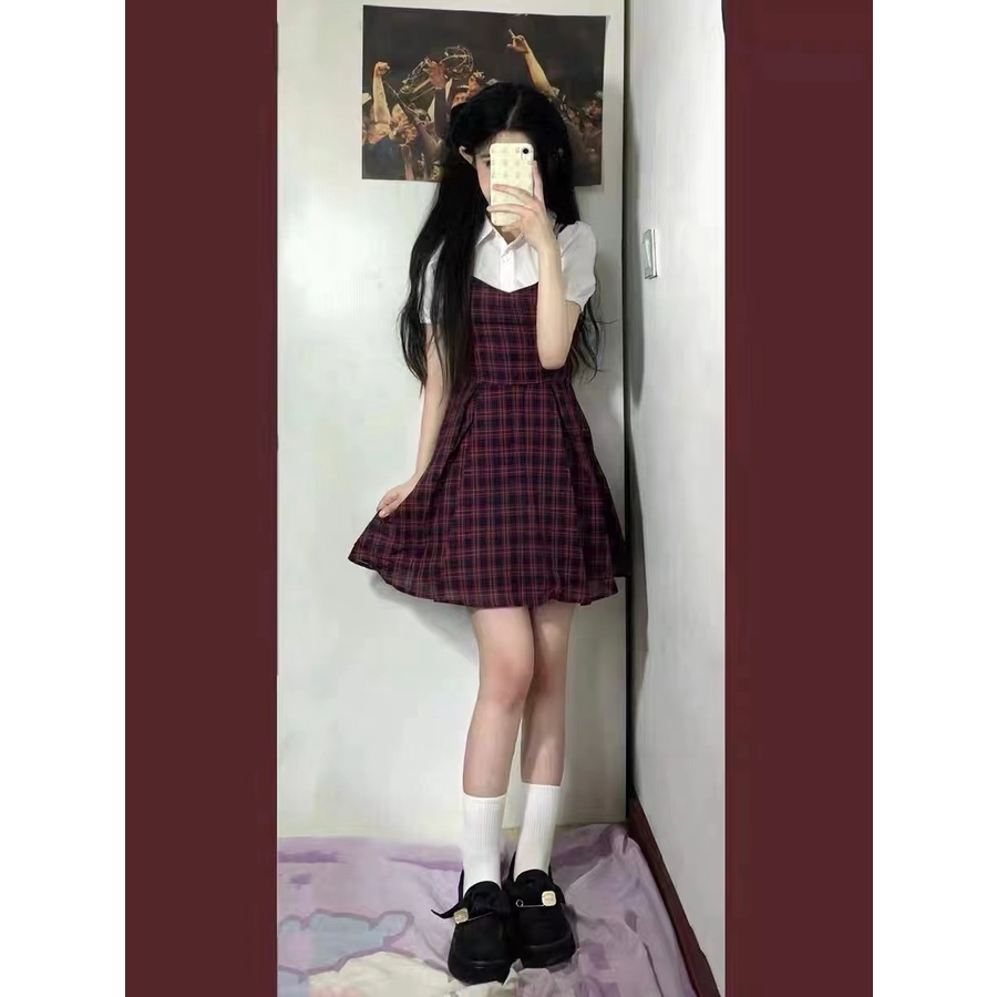 Đầm Giả Hai Mảnh Họa Tiết Kẻ Sọc Phong Cách Preppy Mẫu Mới 2022