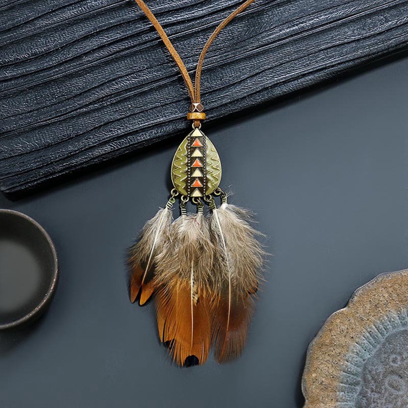 Vòng cổ Mặt Dreamcatcher Phối Lông Vũ Dài Phong Cách Bohemian