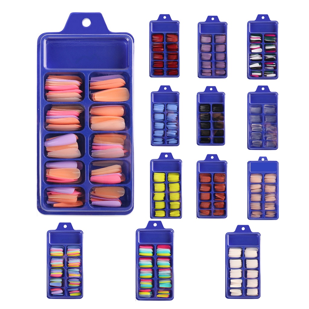 Hộp 100 Móng Tay Giả Hình Chữ T Mini Nhiều Màu Sắc