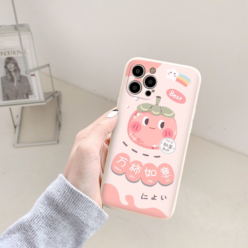 Ốp iphone - Ốp lưng iphone cạnh vuông Quả hồng đáng yêu dành cho ip 6 đến 14promax - ng217