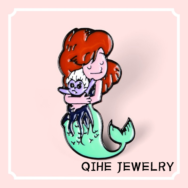 Ghim cài áo QIHE JEWELRY hình nàng tiên cá dễ thương cho nữ