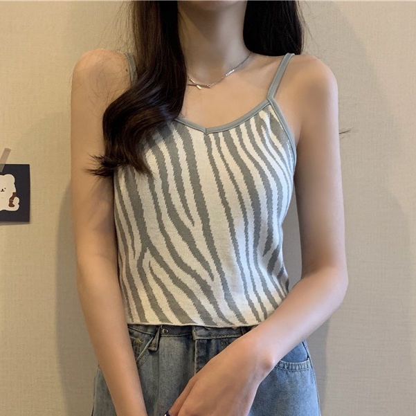 Áo Hai Dây Dệt Kim Ôm Dáng Họa Tiết Ngựa Vằn Thời Trang Mùa Hè Cho Nữ