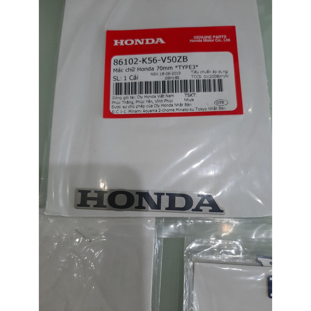 Tem Mác chữ Honda 70mm đen trắng bạc chính hiệu honda