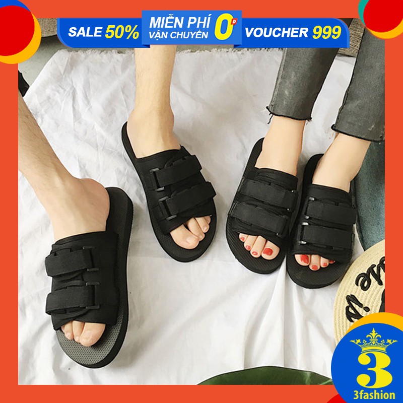 Dép Quai Dán Đen Hot Trend Unisex Đế Cao 3CM Tôn Dáng Siêu Nhẹ Êm Có Size Nam & Nữ - 3030W