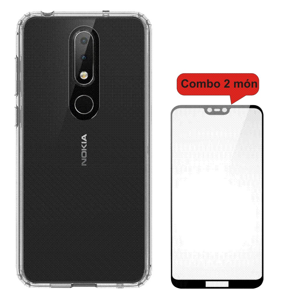 Combo ốp lưng + Cường lực Full màn 5D dành cho Nokia X5, Nokia X6, Nokiax5,NokiaX6