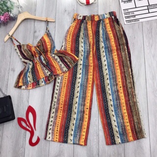 Sét bộ thổ cẩm 2 dây peplum