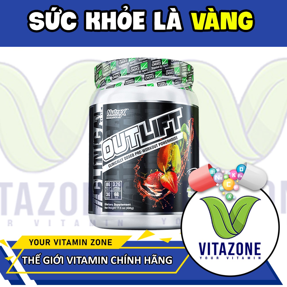 Thực phẩm bổ sung Nutrex Outlift Pre-workout, hỗ trợ tăng sức mạnh kết hợp Bcaa phục hồi cơ bắp, hộp 20 lần dùng