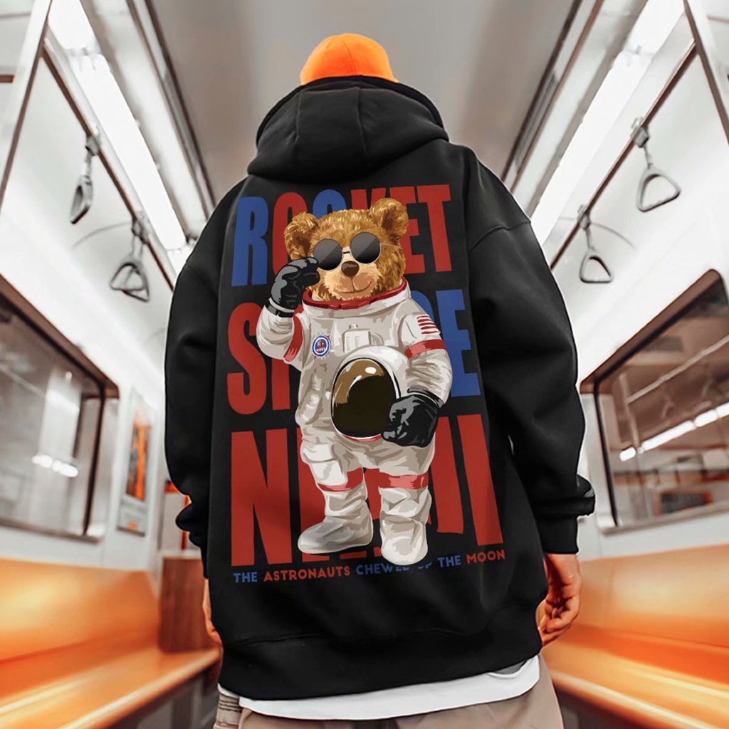 Áo hoodie dáng rộng in hình gấu thời trang hip hop cá tính dành cho nam