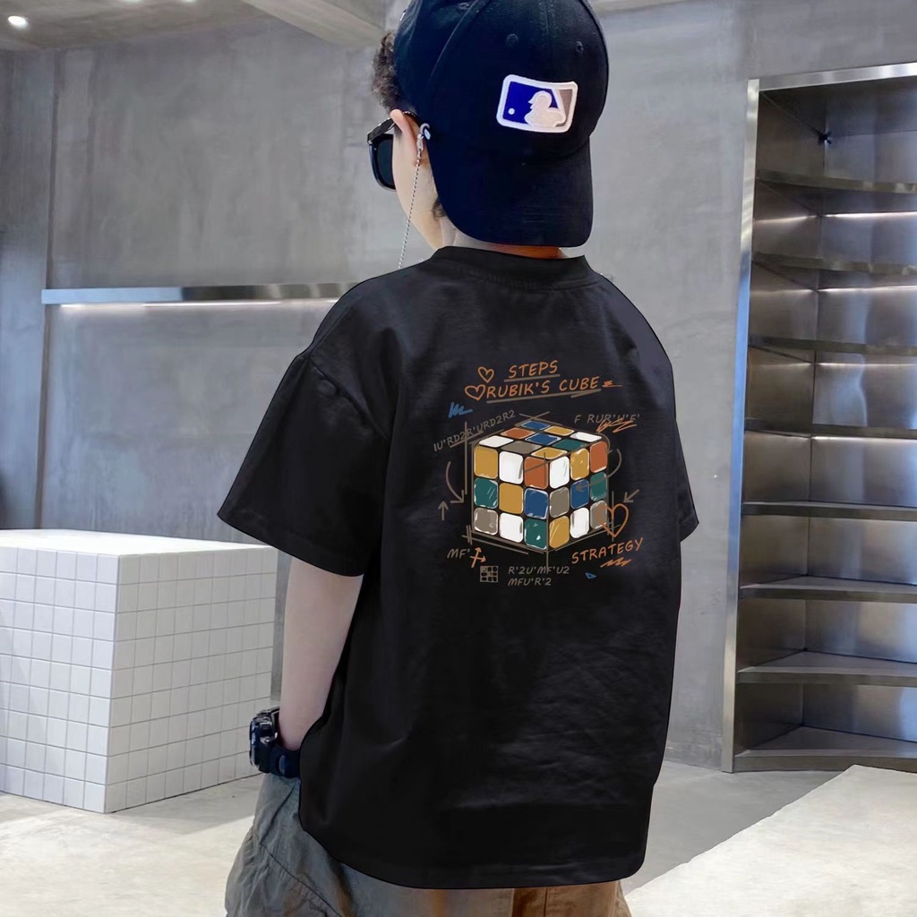 Áo Thun Tay Ngắn In Hình Khối Rubik Phong Cách Mới 2022 Cho Bé Trai