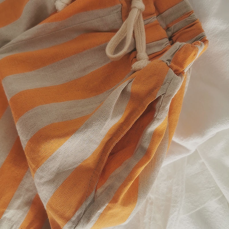 [Babycat] Hàng Có Sẵn Quần Short Linen Kẻ Sọc Rộng Bảo Vệ Môi Trường Phong Cách Nhật Hàn Retro Nhật Bản Thời Trang Mùa Hè Cho Trẻ Em 2022