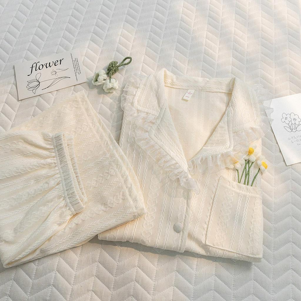 BỘ ĐỒ NGỦ MẶC NHÀ CỘC TAY TÚI BÔNG HOA VIỀN REN HOT 2023