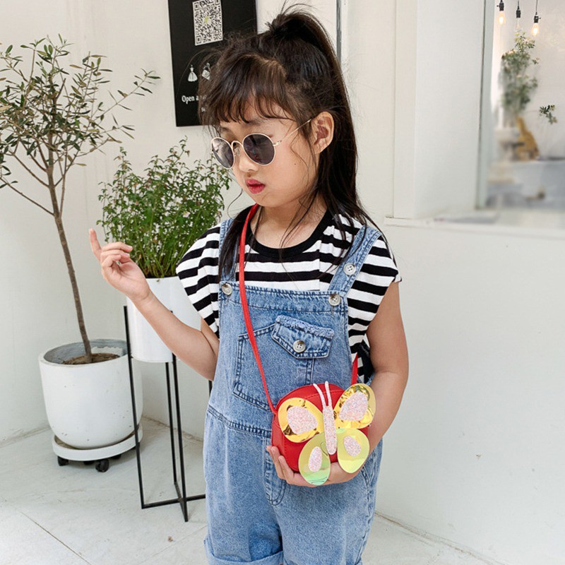 Túi đeo chéo da PU hình bướm dễ thương cho bé gái