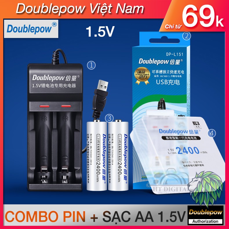 Bộ Pin Sạc AA 2400mWh 1.5V - Cho Micro Không Dây, Đồ Chơi Điện Tử, Đồng Hồ Treo Tường