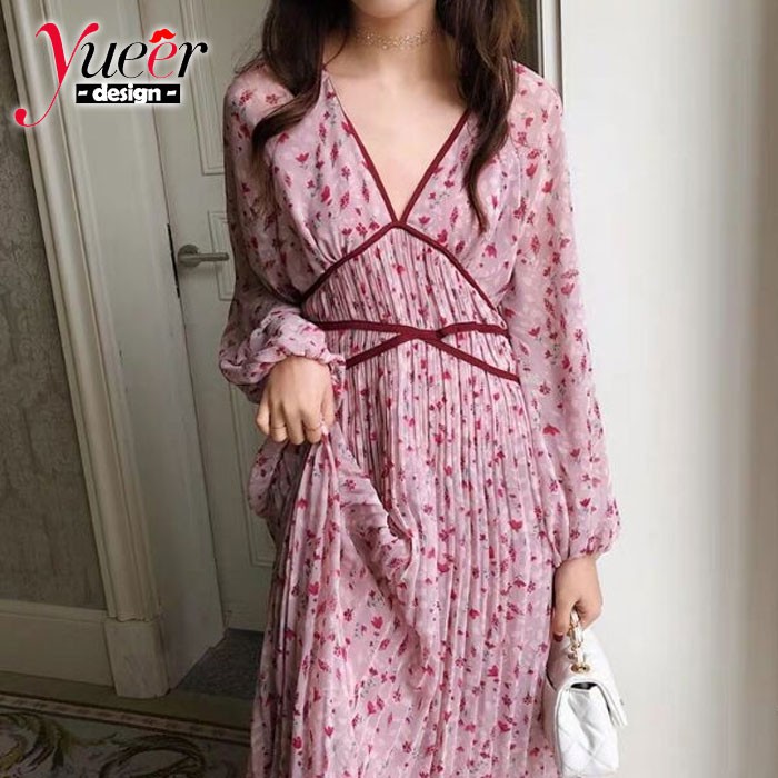 Đầm Voan Hoa Dài Qua Gối Cổ Chữ V Size S-4Xl