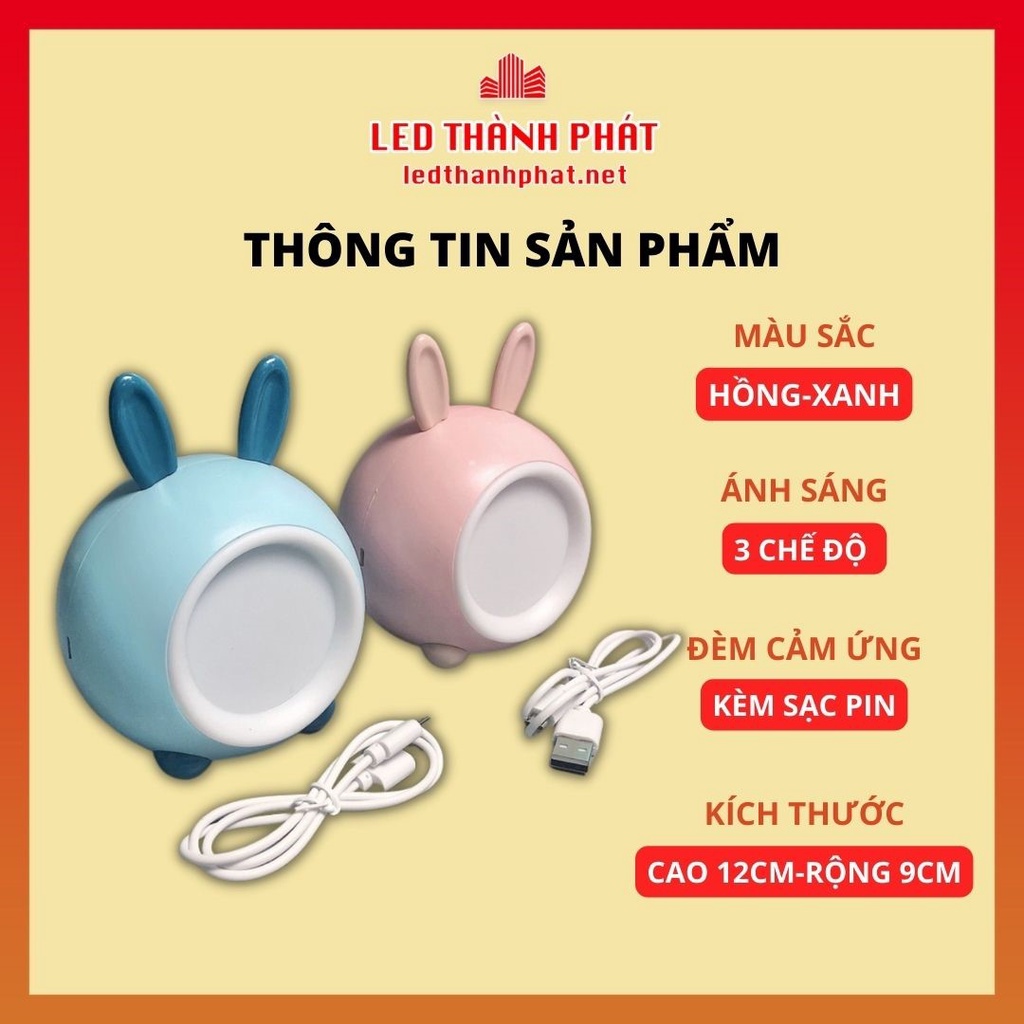 Đèn ngủ cảm ứng 3 chế độ sáng hình tai thỏ miệng tròn siêu dễ thương cho bé