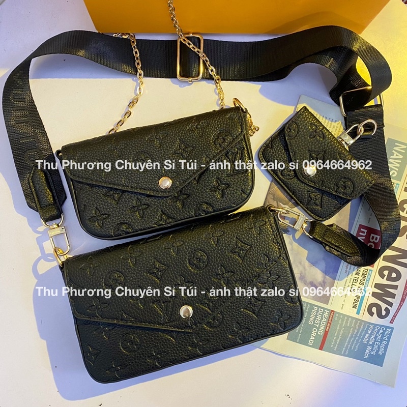 Sét túi 3 món eo vì đeo chéo kẹo nách hoạ tiết dập logo chìm túi tháo được làm nhiều kiểu dáng (hàng quảng châu cao cấp)